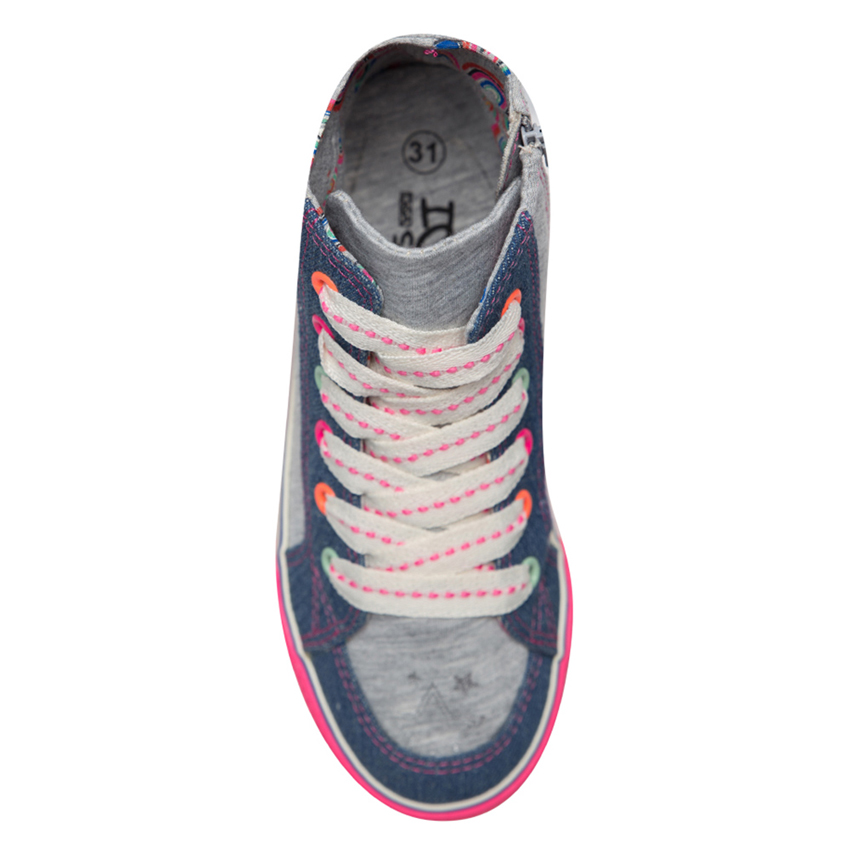 Giày Sneaker Bé Gái Cổ Cao Đính Hình Búp Bê D&A BG1513 – Màu Ghi